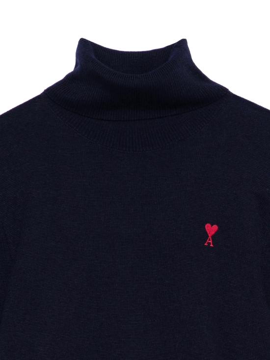 26FW 아미 스몰 하트 로고 울 터틀넥 스웨터 FKS827 001414 Navy Blue Red - AMI