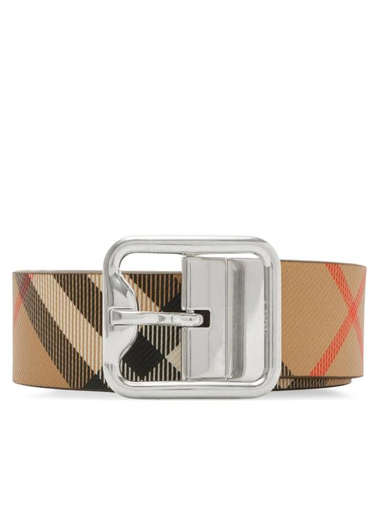26FW 버버리 리버시블 B 버클 체크 레더 벨트 8092046 X SAND MILITARY SILVER