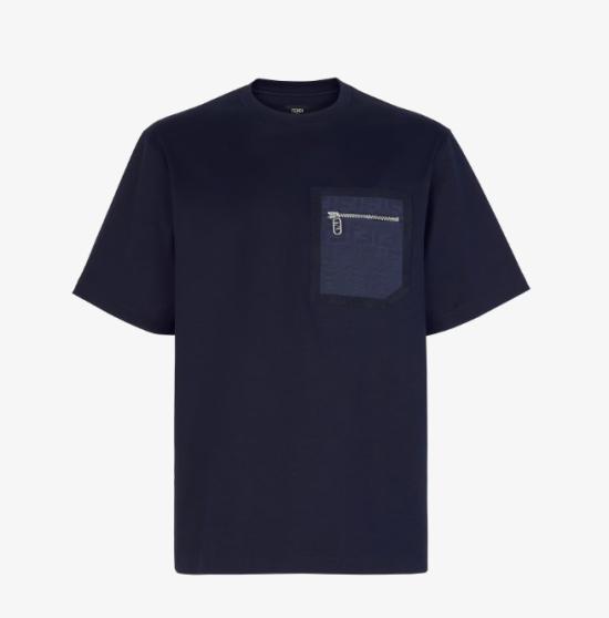 26FW 펜디 FF 포켓 저지 티셔츠 FY1257 APM4F0QG0 Dark Blue