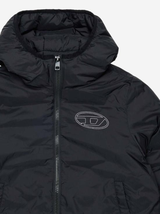  [키즈] 디젤 자켓 키즈 후드 나일론 재킷 블랙 - DIESEL