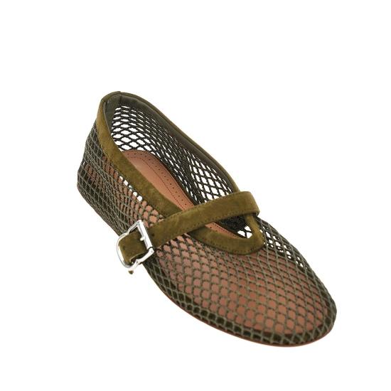 26FW 알라이아 피쉬넷 발레 플랫 AA3A029TK061SUEDE Green - ALAIA