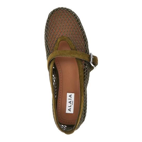 26FW 알라이아 피쉬넷 발레 플랫 AA3A029TK061SUEDE Green - ALAIA