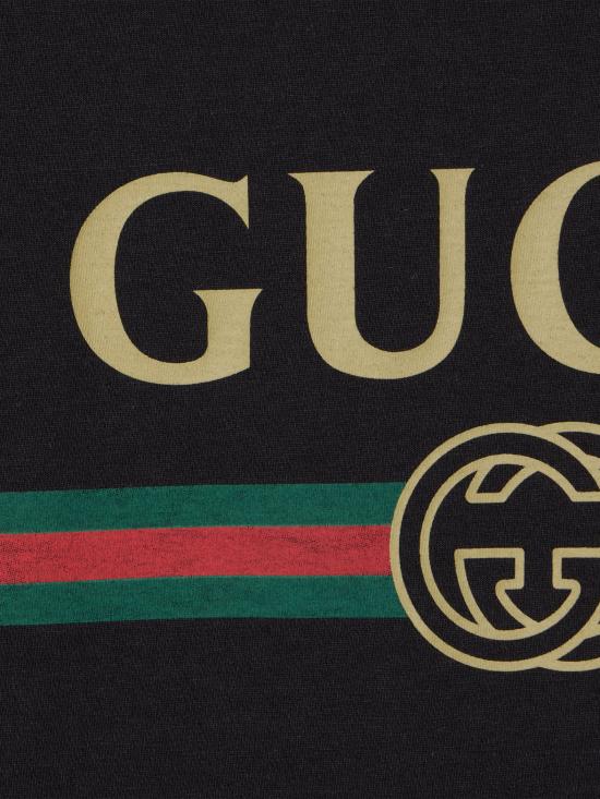 26FW 구찌 로고 프린트 코튼 저지 실크 티셔츠 865015XJHUF1152 NERO - GUCCI