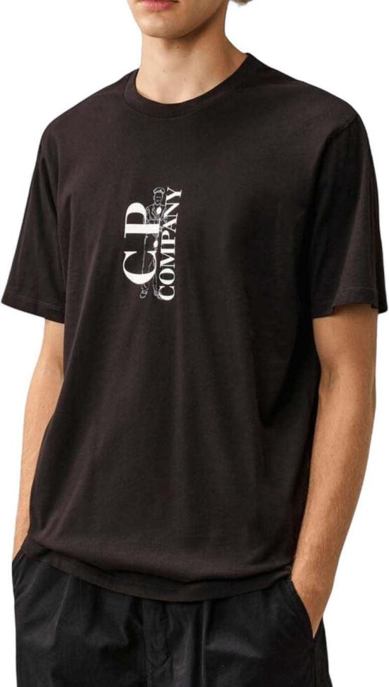 26FW 씨피 컴퍼니 탑 CPCOMPANY21CMTS134A005100W999301VERTICALLOGOTSHIRTSHORTSLEEVETSHIRTSBLACK - C.P. COMPANY