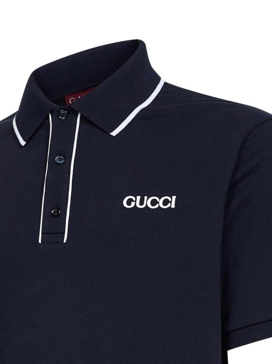  구찌 폴로 티셔츠 피케 폴로 셔츠 네이비 블루 - GUCCI