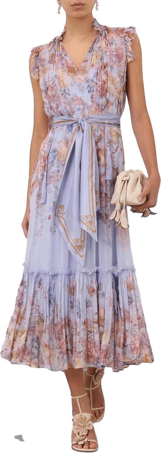 26FW 짐머만 롱 원피스 ZIMMERMANN7280DF261BUFVALIANTFLUTTERDRESSLIGHTBLUEDESSIN DIVERS - ZIMMERMANN