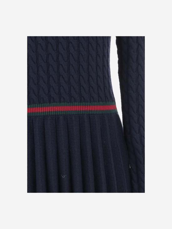  [키즈] 구찌 원피스 키즈 울 드레스 (웹 디테일 포함) 네이비 - GUCCI