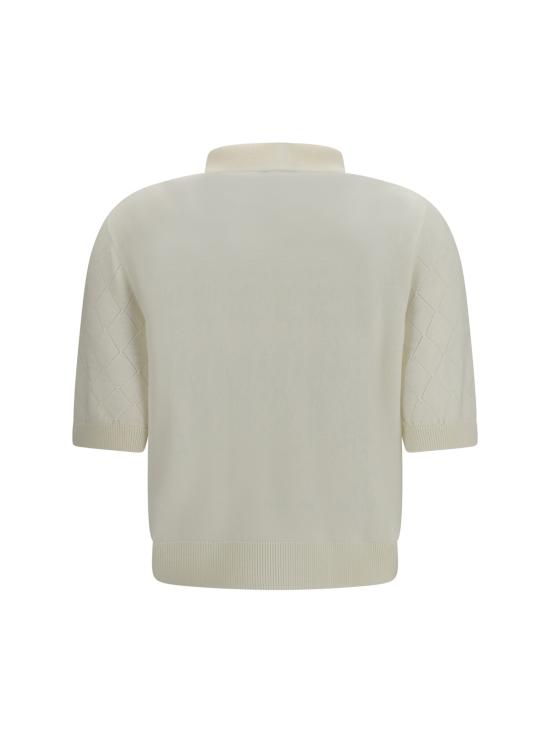  발망 폴로 티셔츠 폴로 탑 울 메리노 탑 화이트 - BALMAIN
