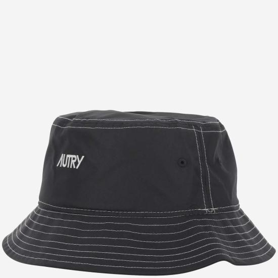  오트리 버킷햇 로고가 있는 나일론 버킷햇 블랙 - AUTRY