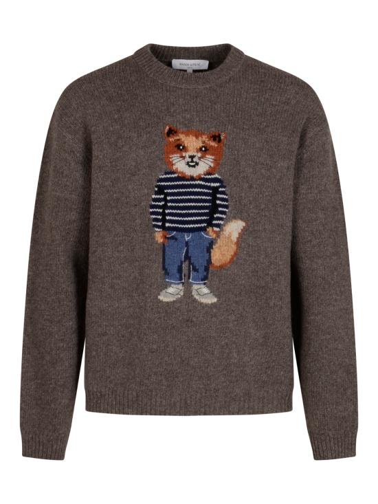 25FW 메종키츠네 드레스드 폭스 인타르시아 울 스웨터 PM00806KH0002 H170 DARK GREY MELANGE - MAISON KITSUNE