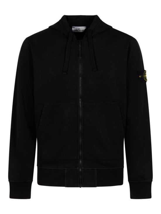 26FW 스톤 아일랜드 오가닉 코튼 플리스 레귤러 핏 후드 집업 6100061 S0051V0029 Black