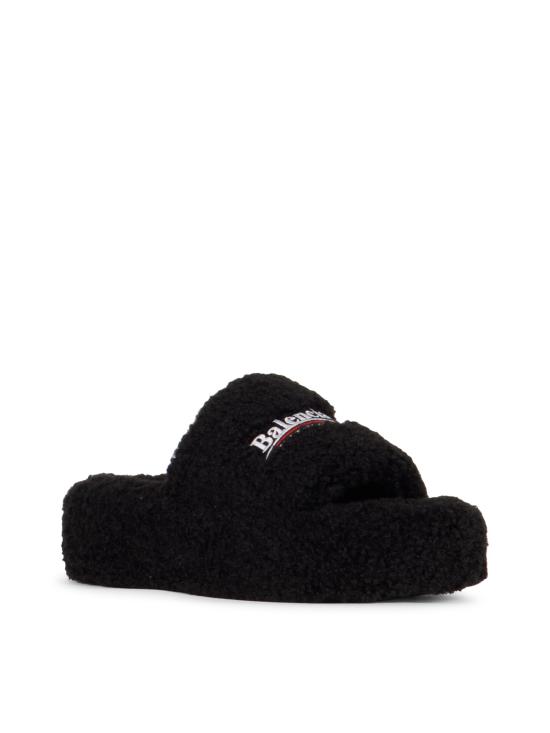 26FW 발렌시아가 퍼리 플랫폼 슬라이더 762826 W14C21096 BLACK WHITE RED - BALENCIAGA