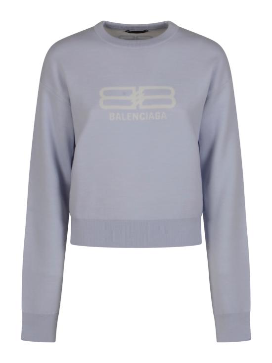 25FW 발렌시아가 로고 인타르시아 스웨터 850046 T17609076 LIGHT BLUE LATTE
