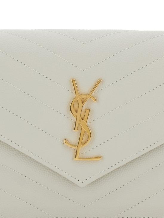 26FW 생로랑 그랑 드 뿌드르 레더 카산드라 엔벨로프 체인 지갑 857605 BOW019207 ECRU - SAINT LAURENT