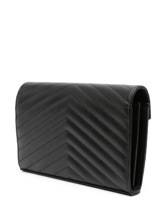 26FW 생로랑 그랑 드 뿌드르 엠보스드 레더 카산드라 마틀라세 체인 지갑 377828 BOW021000 BLACK - SAINT LAURENT