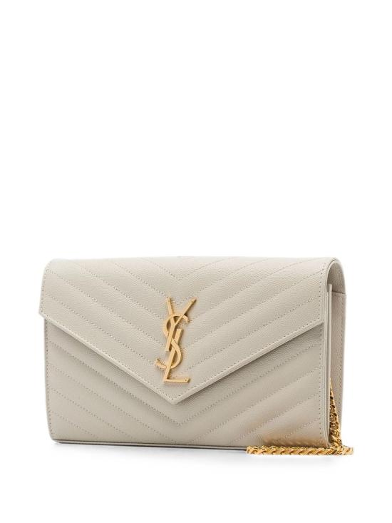 26FW 생로랑 레더 카산드라 체인 월렛 377828 BOW019207 ECRU - SAINT LAURENT