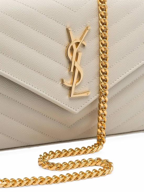 26FW 생로랑 레더 카산드라 체인 월렛 377828 BOW019207 ECRU - SAINT LAURENT