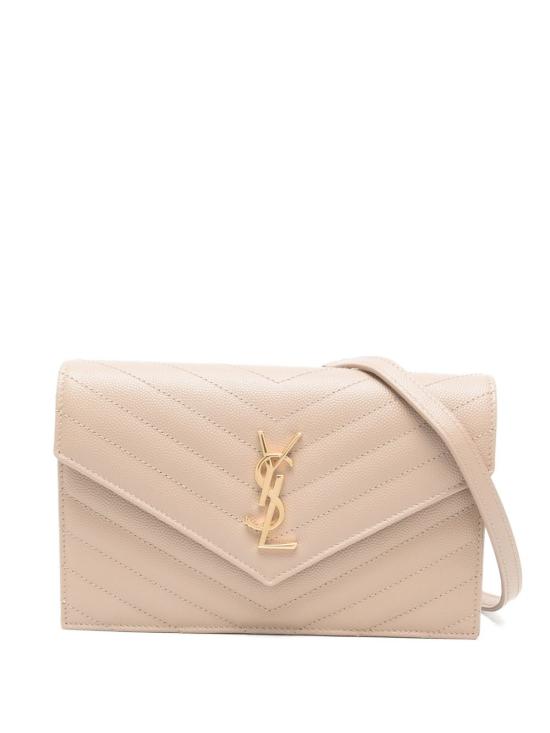 26FW 생로랑 그랑 드 뿌드르 레더 카산드라 엔벨로프 체인 지갑 857605 BOW012721 BEIGE