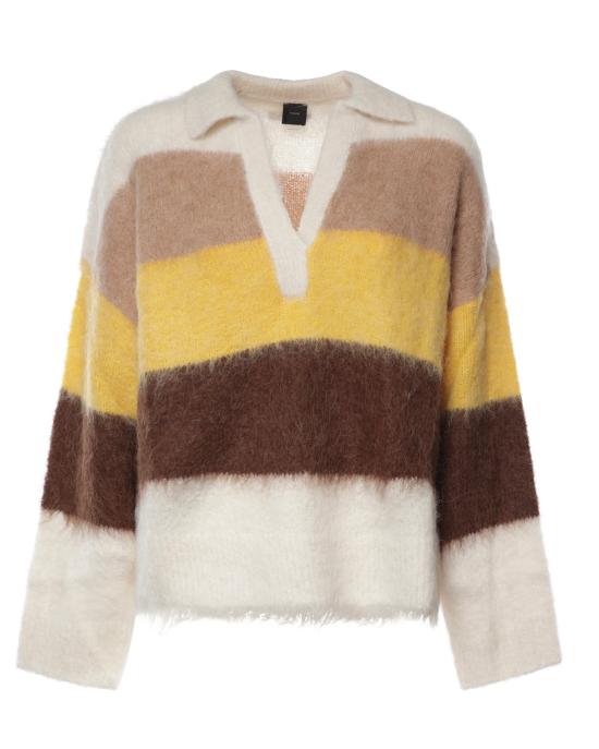 26FW 핑코 폴로 티셔츠 107860 A3P0ZLF MULTICOLOR WHITE BROWN YELLOW