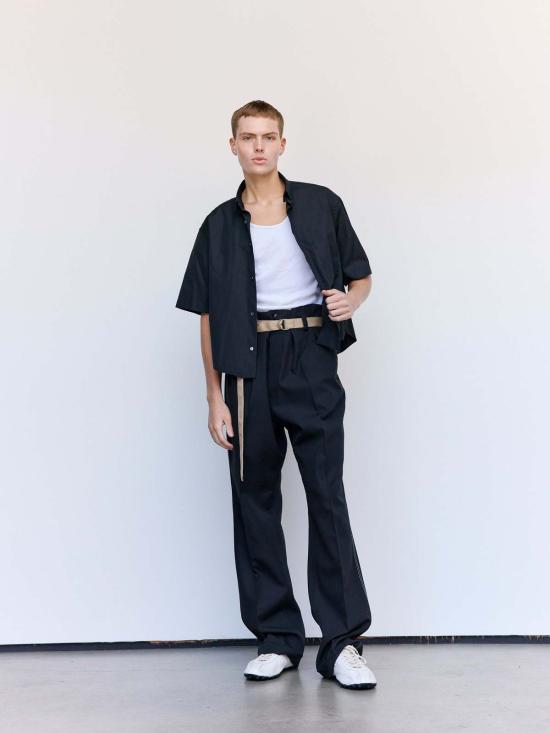  마르지엘라 스트레이트 팬츠 메종  울 소재 콘트라스트 벨트 팬츠 - MAISON MARGIELA