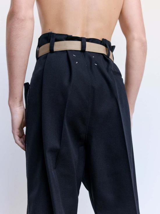  마르지엘라 스트레이트 팬츠 메종  울 소재 콘트라스트 벨트 팬츠 - MAISON MARGIELA