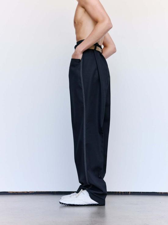  마르지엘라 스트레이트 팬츠 메종  울 소재 콘트라스트 벨트 팬츠 - MAISON MARGIELA