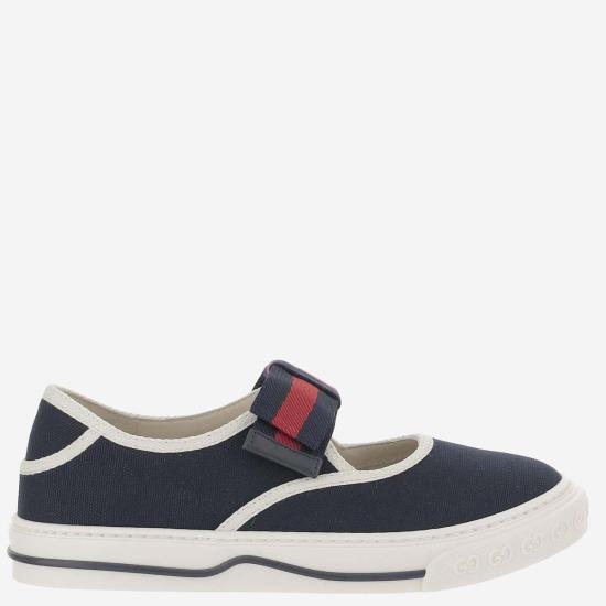 [키즈] 구찌 스니커즈 키즈 웹 리본 패브릭 스니커즈 네이비 - GUCCI