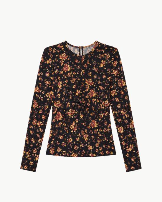  울라 존슨 긴팔 티셔츠 Ulla Johnson Neri 긴팔 저지 탑 누아르 플로럴
