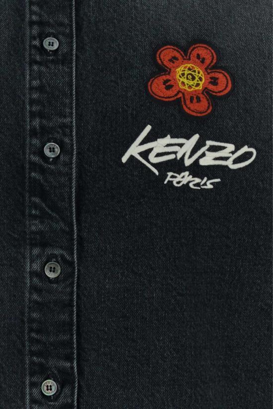  겐조 탑 스트레치 데님 셔츠 미디엄 스톤 블랙 데님 - KENZO