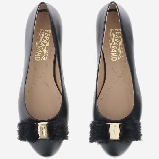  살바토레 페라가모 플랫 슈즈 페라가모 가죽 발레 플랫 블랙 - SALVATORE FERRAGAMO