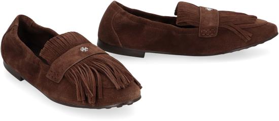  토리버치 플랫 슈즈 프린지 발레 플랫 가죽 로퍼 머스탱 - TORY BURCH