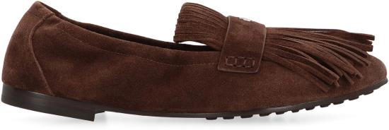  토리버치 플랫 슈즈 프린지 발레 플랫 가죽 로퍼 머스탱 - TORY BURCH