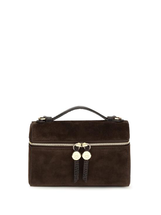  토리버치 가방 로미 스웨이드 슬림 탑 핸들 숄더백 다크 코코아 - TORY BURCH