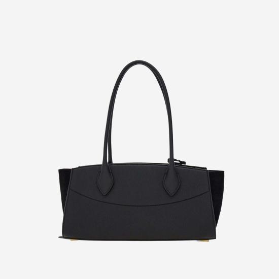  살바토레 페라가모 가방 페라가모 이스트 웨스트 엠보싱 가죽 및 스웨이드 숄더백 블랙 - SALVATORE FERRAGAMO
