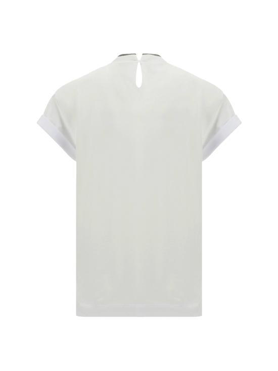 26FW 브루넬로 쿠치넬리 콘트라스트 트림 코튼 티셔츠 M0T18BD200 C159 BIANCO - BRUNELLO CUCINELLI