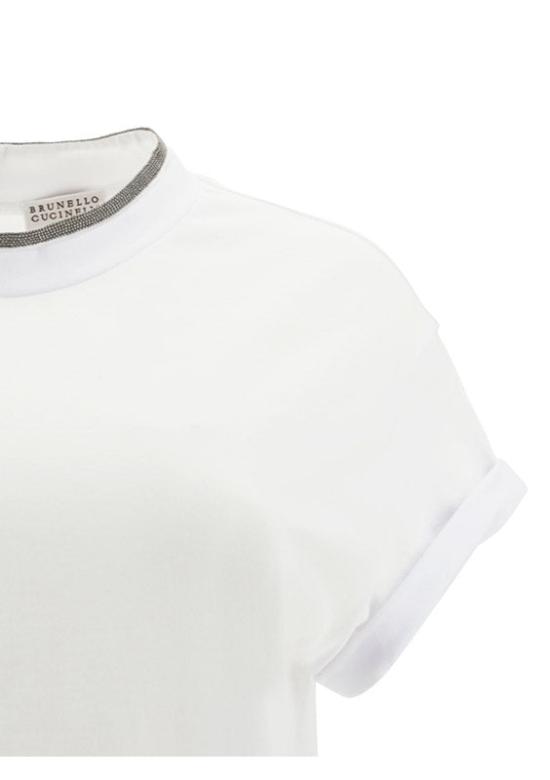 26FW 브루넬로 쿠치넬리 콘트라스트 트림 코튼 티셔츠 M0T18BD200 C159 BIANCO - BRUNELLO CUCINELLI