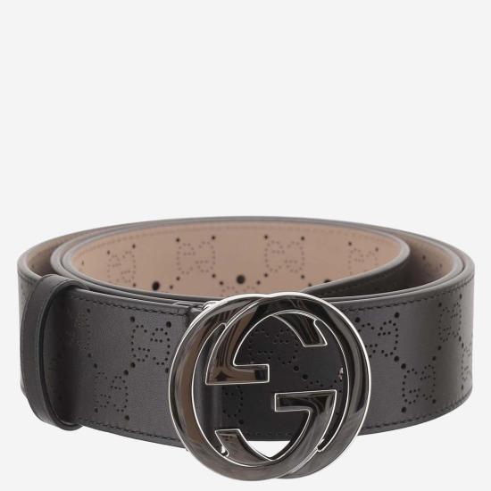 구찌 벨트 더블 G 버클 가죽  블랙 - GUCCI