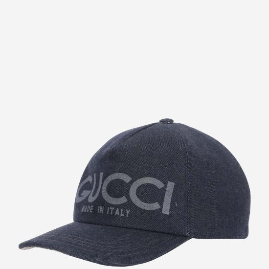  구찌 볼캡 레이저 프린팅 데님 베이스볼 햇 다크 데님 - GUCCI