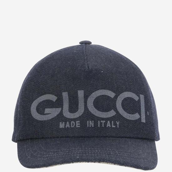  구찌 볼캡 레이저 프린팅 데님 베이스볼 햇 다크 데님 - GUCCI