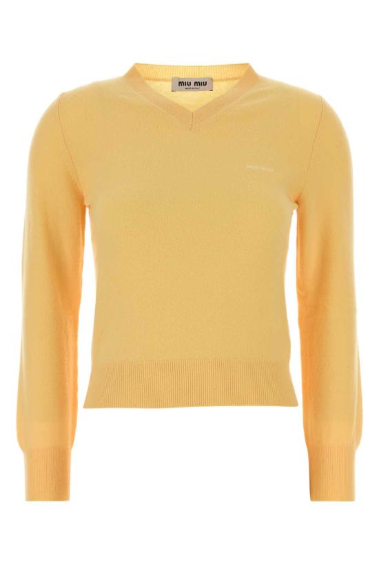 26FW 미우미우 인타르시아 로고 브이넥 울 가디건 MML08KSOOO6600 F0061 Yellow