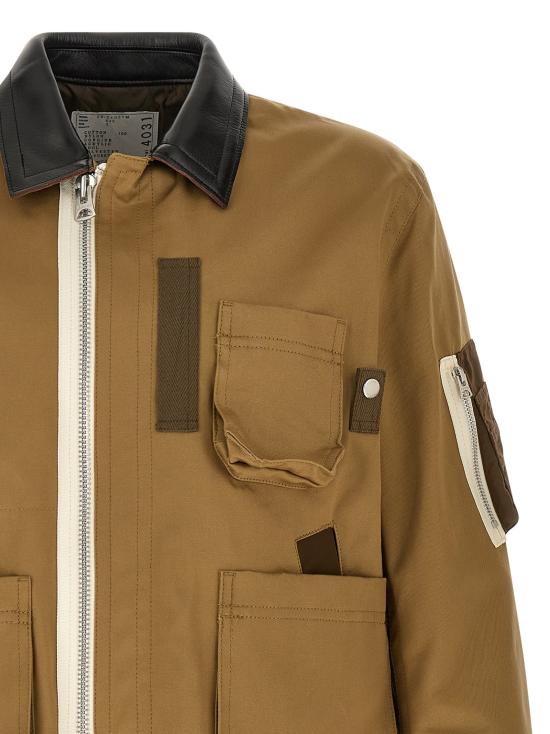 26FW 사카이 패딩 가죽 칼라 블라우스형  재킷 브라운 - SACAI