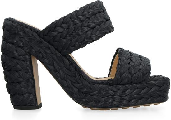  보테가베네타 뮬/슬리퍼 Bottega Veneta Canalazzo 라피아 뮬 블랙 - BOTTEGA VENETA