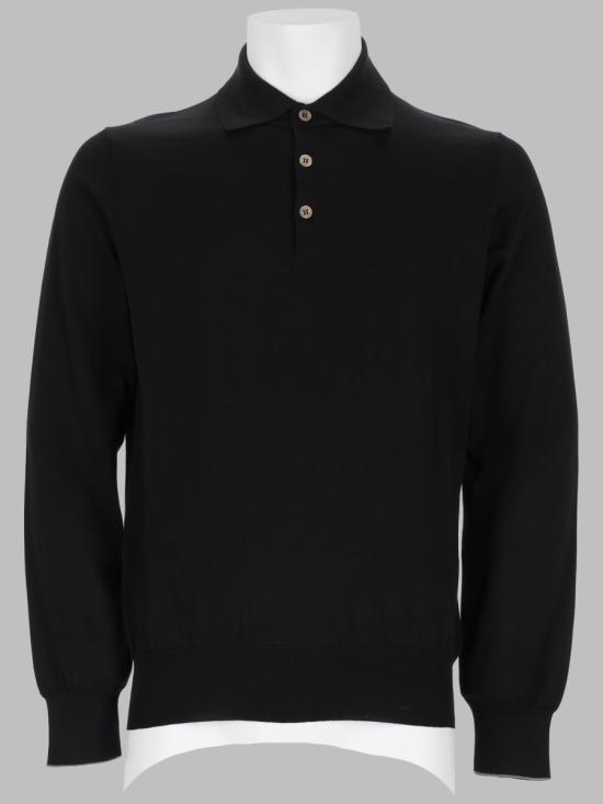 26FW 브루넬로 쿠치넬리 니트 폴로 셔츠 M29800135 CH101 BLACK