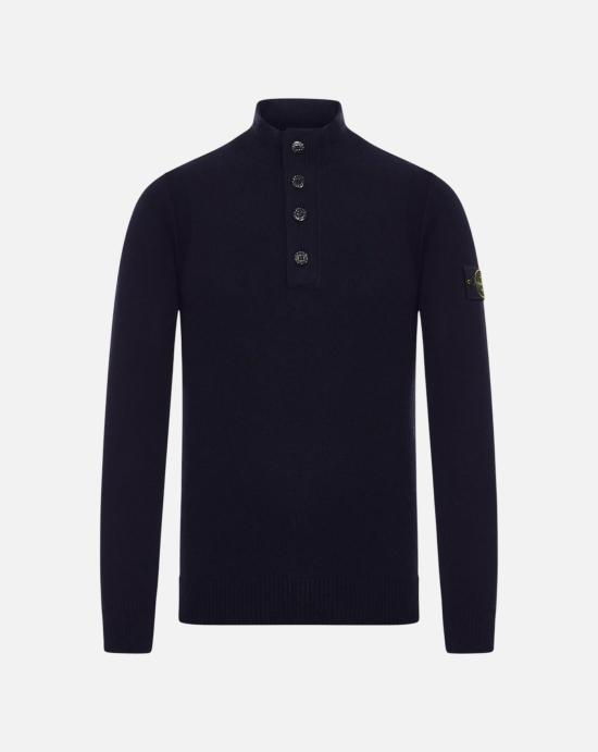  스톤 아일랜드 로고 패치 하이넥 버튼 울 스웨터 L2S155100040 S00A3V0020 NAVY BLUE