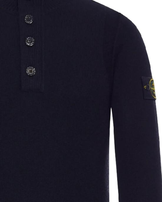  스톤 아일랜드 로고 패치 하이넥 버튼 울 스웨터 L2S155100040 S00A3V0020 NAVY BLUE - STONE ISLAND