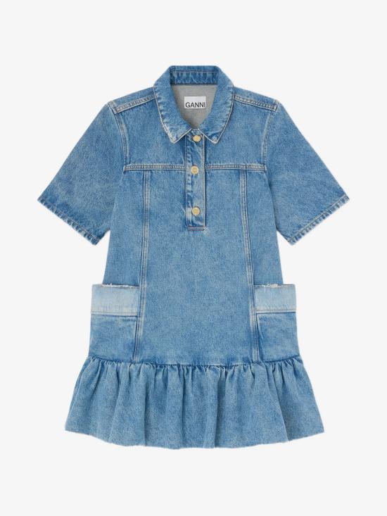26FW 가니 패치워크 데님 드레스 A1030482 567 Blu