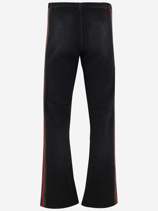  구찌 데님 팬츠 웹 디테일 코튼 데님 진 블랙 - GUCCI