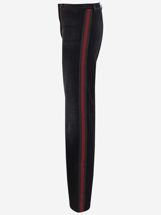  구찌 데님 팬츠 웹 디테일 코튼 데님 진 블랙 - GUCCI