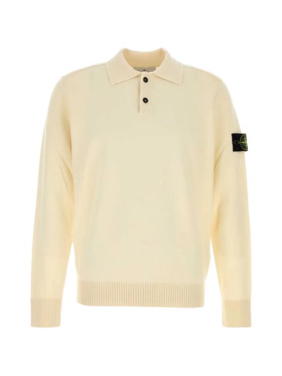26FW 스톤 아일랜드 라이트 RWS 질롱 울 버튼 플래킷 루즈 핏 폴로 칼라 스웨터 L2S155100018S00B4 V0093 BIANCO