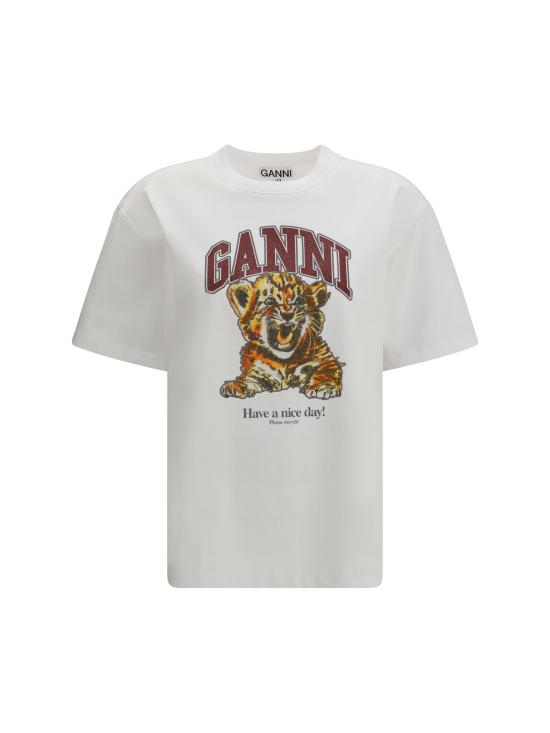 26SS 가니 코튼 저지 비디드 타이거 티셔츠 A1050060 WHITE - GANNI